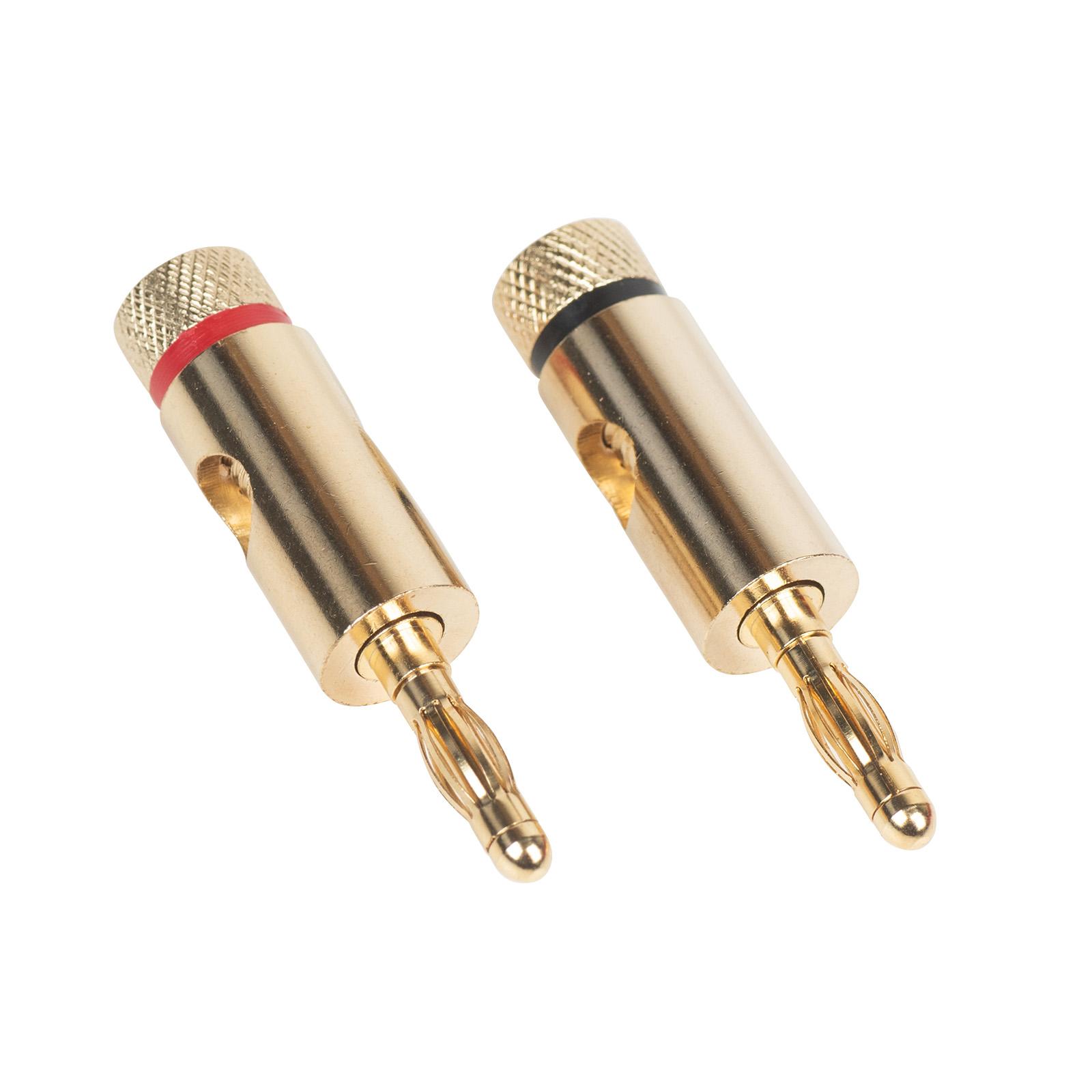 Banana Plugs Gold 1 Pair -Black, Red with Side Entry Hole
